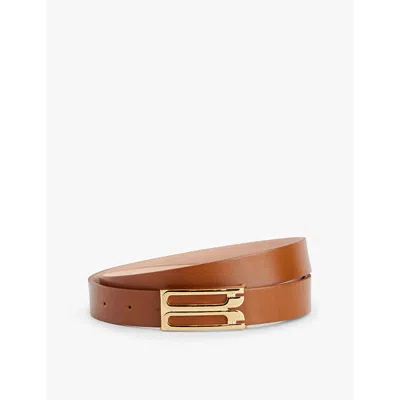 Victoria Beckham Womens Jumbo Frame Gold-toned Buckle Leather Belt Tan