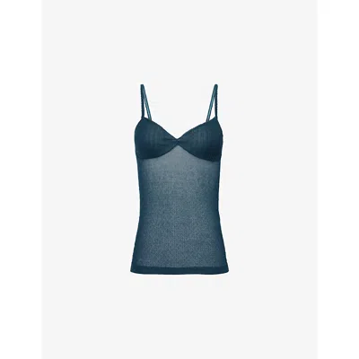Victoria Beckham Womens  Cami V-neck Cotton-blend Top In Blue