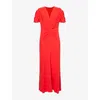 Victoria Beckham Gathered V Neck Midi Dress Tomato In Tomato