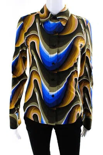 Pre-owned Victoria Beckham Womens Ultra Fitted Shirt - Psychedelic Wave - Blue Size 4