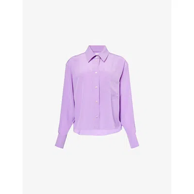 Victoria Beckham Womens Verbena Cropped Long-sleeves Silk Shirt In Purple