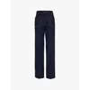 Victoria Beckham Wide Leg High Rise Jeans With Contrast Stitching In Dark Indigo Rinse