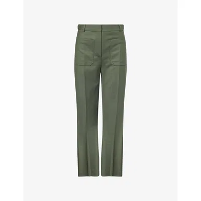 Victoria Beckham Womens Alina Straight-leg Wool-blend Trousers Oregano In Green