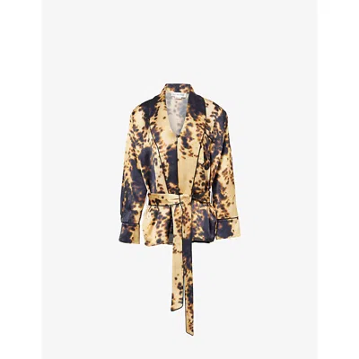 Victoria Beckham Womens Honey Dark Teak Belted Shawl-collar Woven Blouse In Yellow