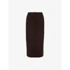 Victoria Beckham Womens Dark Chocolate Button-embellished Slim-fit Stretch-wool Blend Midi Skirt Xs In Brown