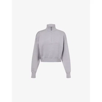 VICTORIA BECKHAM WOMENS GREY MELANGE CROPPED HIGH-NECK STRETCH-WOOL BLEND JUMPER