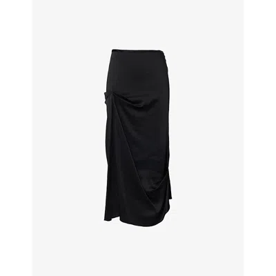 Victoria Beckham Draped Pleat Satin Midi Skirt In Black