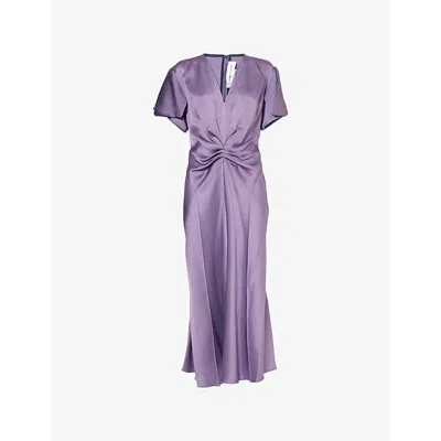Victoria Beckham Womens  Draped Pleat V-neck Satin Midi Dress In Iris