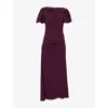 Victoria Beckham Womens Merlot Draped Short-sleeves Stretch-woven Midi Dress In Burgundy