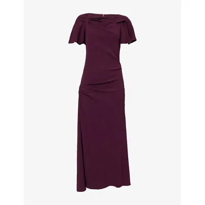 Victoria Beckham Womens Merlot Draped Short-sleeves Stretch-woven Midi Dress In Burgundy
