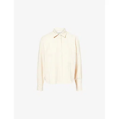 Victoria Beckham Womens Alabaster Ellys Cropped Wool-blend Shirt In Brown