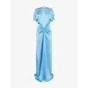 Victoria Beckham Womens Sky Blue Gathered Low-back Satin Maxi Dress
