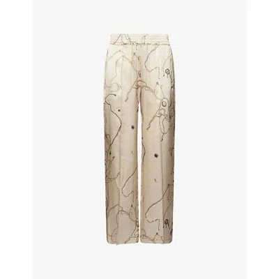 Victoria Beckham Womens Pumice Graphic-print Wide-leg Silk Pyjama Trousers