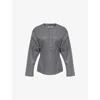 Victoria Beckham Womens Mid Grey Melange Henley Gathered Wool And Cashmere Top In Blue