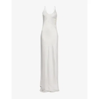 Victoria Beckham Womens  Lace-appliqué Satin Maxi Dress