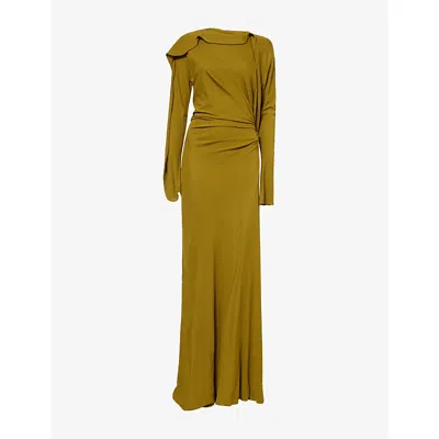 Victoria Beckham Womens  Long-sleeve Draped Stretch-jersey Maxi Dress In Green