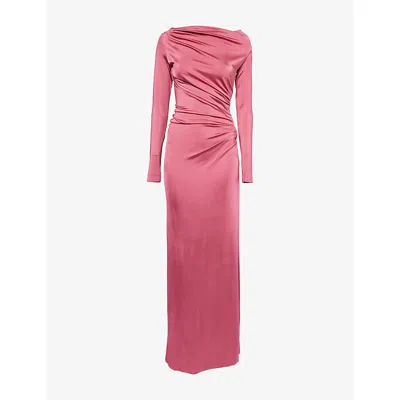 VICTORIA BECKHAM WOMENS OFF-SHOULDER DRAPED WOVEN MAXI DRESS CERISE PINK