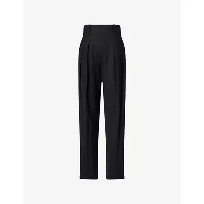 Victoria Beckham Womens Black Pleated High-rise Stretch-woven Trousers In Blue