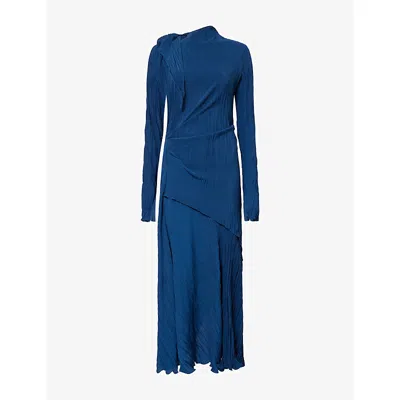 Victoria Beckham Womens Dark Ocean Plisse Woven Midi Dress In Blue