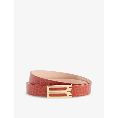 Victoria Beckham Womens Brick Red Regular Frame Buckle-embellished Leather Belt