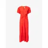 Victoria Beckham Gathered V-neck Midi Dress In Red