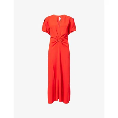 Victoria Beckham Womens Tomato Ruched V-neck Stretch-woven Midi Dress In Pink