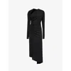 Victoria Beckham Womens Black Slash-neck Ruched Woven-midi Dress In Black