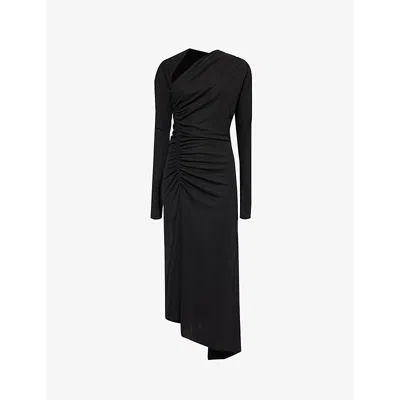 Victoria Beckham Womens Black Slash-neck Ruched Woven-midi Dress
