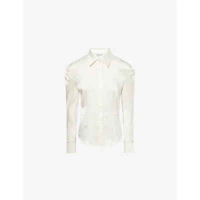 Victoria Beckham Womens Ivory Twist-shoulder Long-sleeve Satin Blouse In White