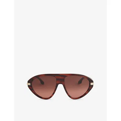 Victoria Beckham Womens Striped Wine Vb689s Visor Hinge-detail Acetate Sunglasses In Brown