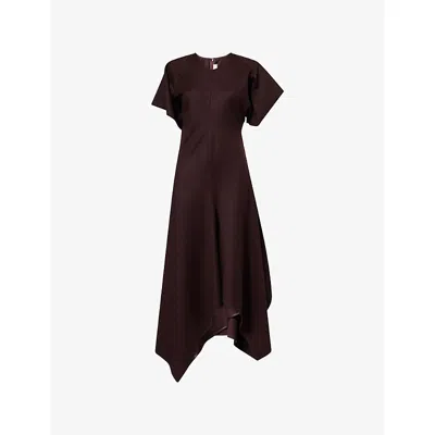 Victoria Beckham Womens Acai V-neck Panelled Wool Midi Dress In Burgundy