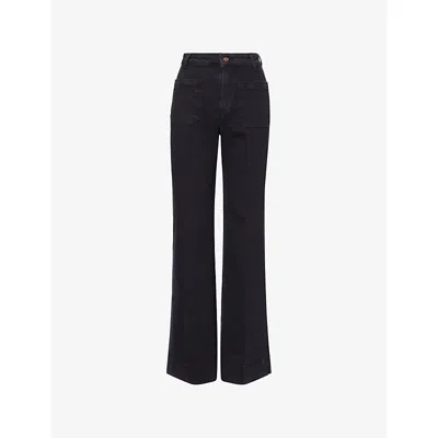Victoria Beckham Womens Washed Black Alina High-rise Wide-leg Cotton Denim Jeans