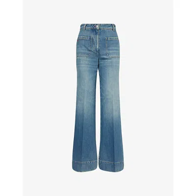 Victoria Beckham Womens Washed Blue Alina Flared-leg Denim Jeans