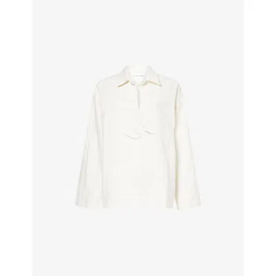 Victoria Beckham Womens White Embroidered Oversized Linen And Cotton-blend Tunic