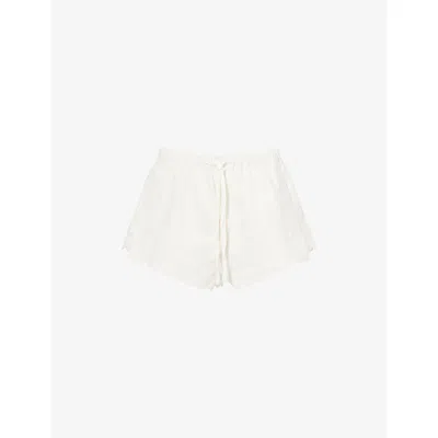 Victoria Beckham Womens Embroidered Scallop-hem Linen And Cotton-blend Shorts White