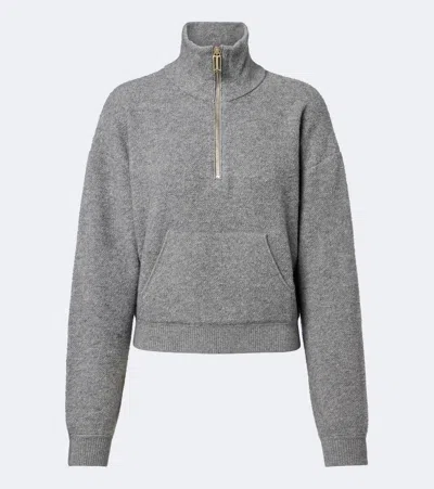 Victoria Beckham Wool And Cashmere Half-zip Sweater In Gray