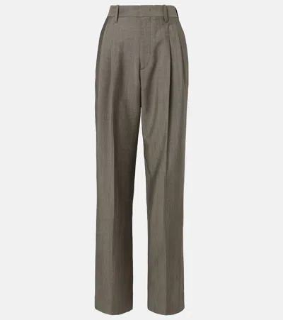 Victoria Beckham Wool And Mohair Straight Pants In Gray