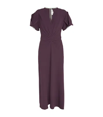 Victoria Beckham Wool-blend Gathered-waist Midi Dress In Purple