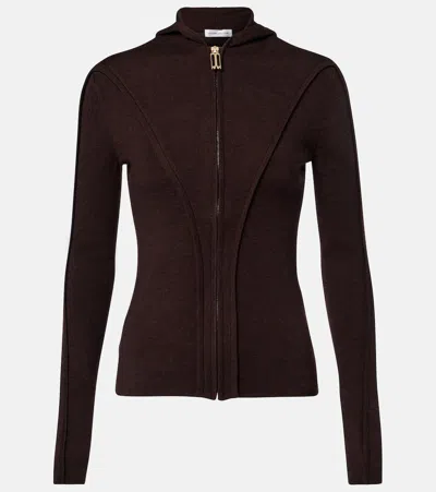 Victoria Beckham Wool-blend Jersey Zip-up Hoodie In Brown