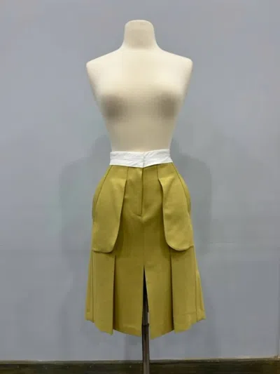 Victoria Beckham Wool Blend Midi Skirt In Pear Green In Yellow