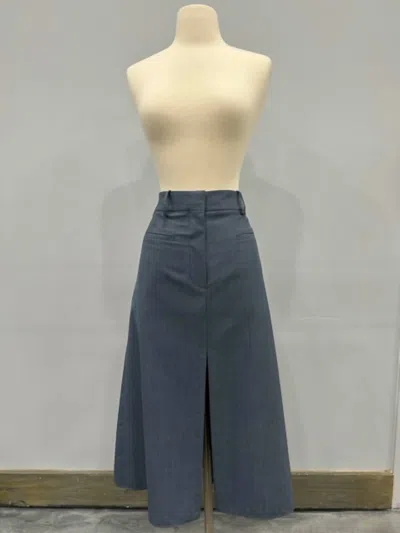 Victoria Beckham Wool Blend Skirt In Denim Blue Melange In Grey