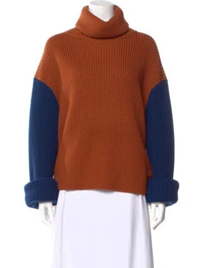 Pre-owned Victoria Beckham Wool Colorblock Pattern Sweater In Orange