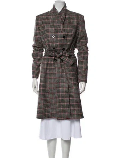 Pre-owned Victoria Beckham Wool Houndstooth Print Trench Coat In Gray