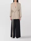 Victoria Beckham Wool Jacket Belt Longline Flap Pockets In Nude