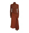 Victoria Beckham Tie-detail Wool Midi Dress In Brown