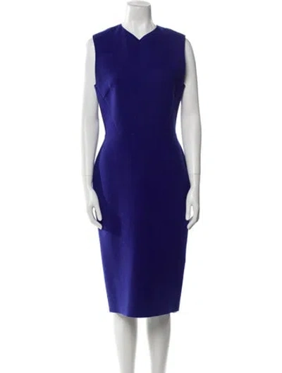 Pre-owned Victoria Beckham Wool Midi Length Dress In Blue