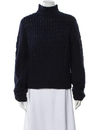 Pre-owned Victoria Beckham Wool Mock Neck Sweater In Blue