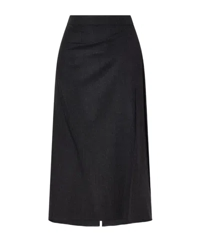 Victoria Beckham Wool Pleated Midi Skirt In Black