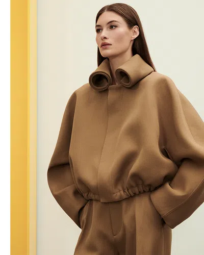 Victoria Beckham Wool Roll Neck Bomber Jacket In Brown