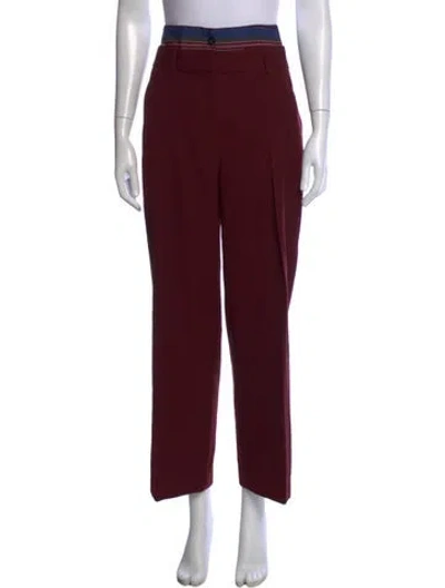 Pre-owned Victoria Beckham Wool Straight Leg Pants In Burgundy